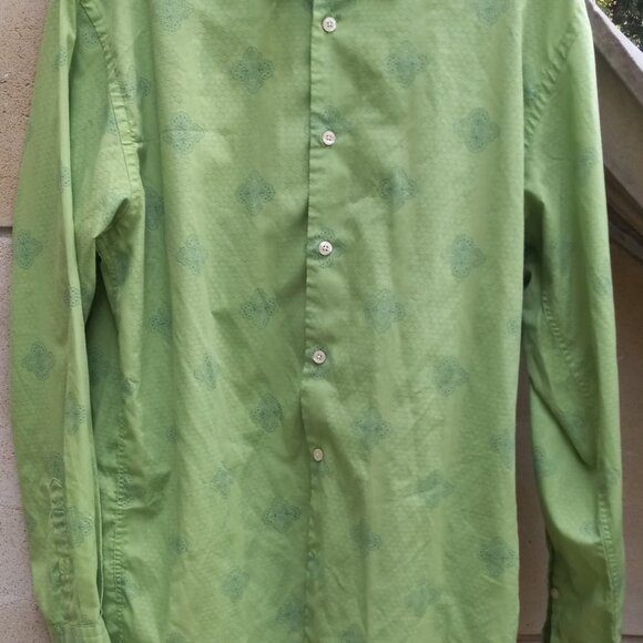 Perry Ellis Button Front Shirt Long Sleeves Green Honeycomb & Paisley Vintage L - Picture 10 of 15
